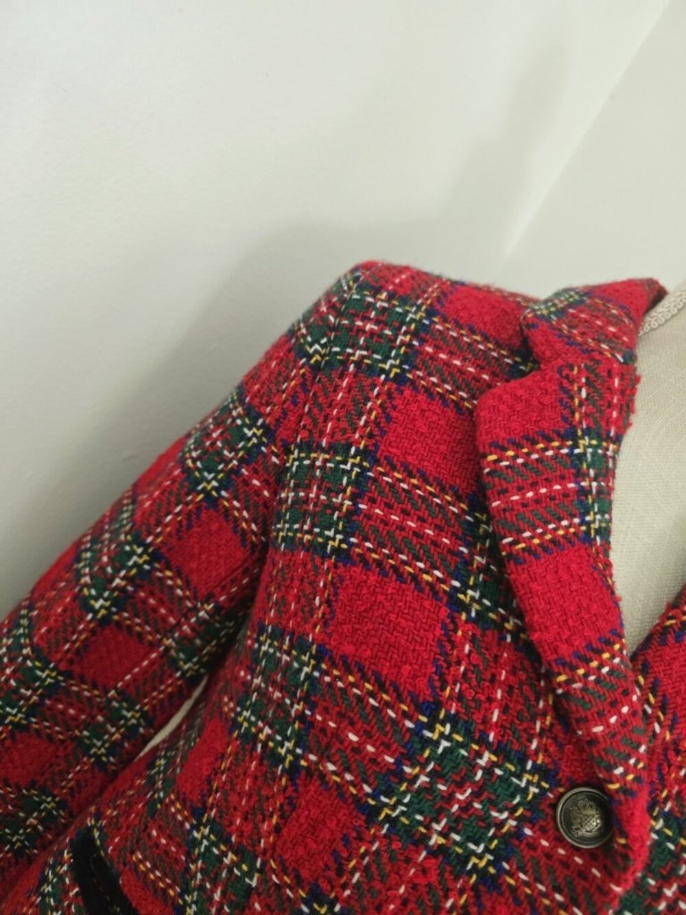 Talbots Plaid Red Holiday Wool Blend Christmas Blazer Jacket Small 4 P Petite - Picture 10 of 12